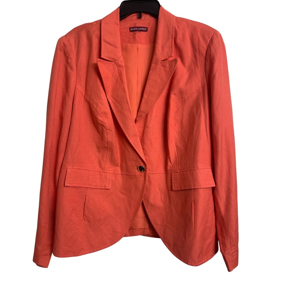 Jessica London Coral Linen Coastal‎ Single Button Blazer Jacket  16